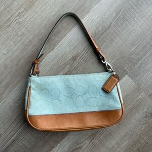 Vintage 2000s Coach Light Blue and Tan Shoulder Bag